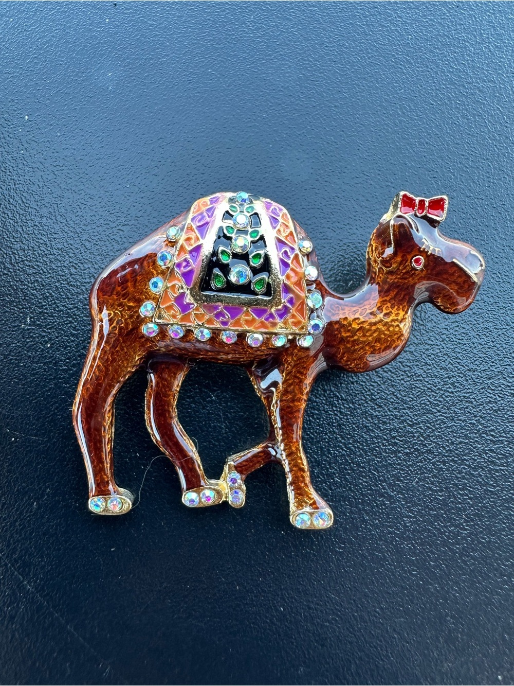 Brown & purple Camel Enamel with Rhinestone Brooch